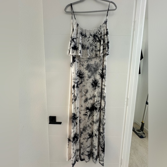 Primi tie dye gray, navy, white bodycon flowy top maxi dress casual beach pool M - Picture 7 of 11